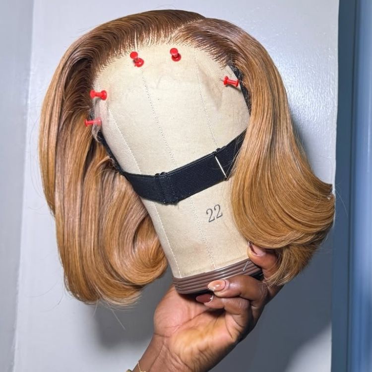 Short Bob Straight Hair Wig Honey Blonde #27 Color HD Lace Frontal Human Hair Wigs - Rafarada