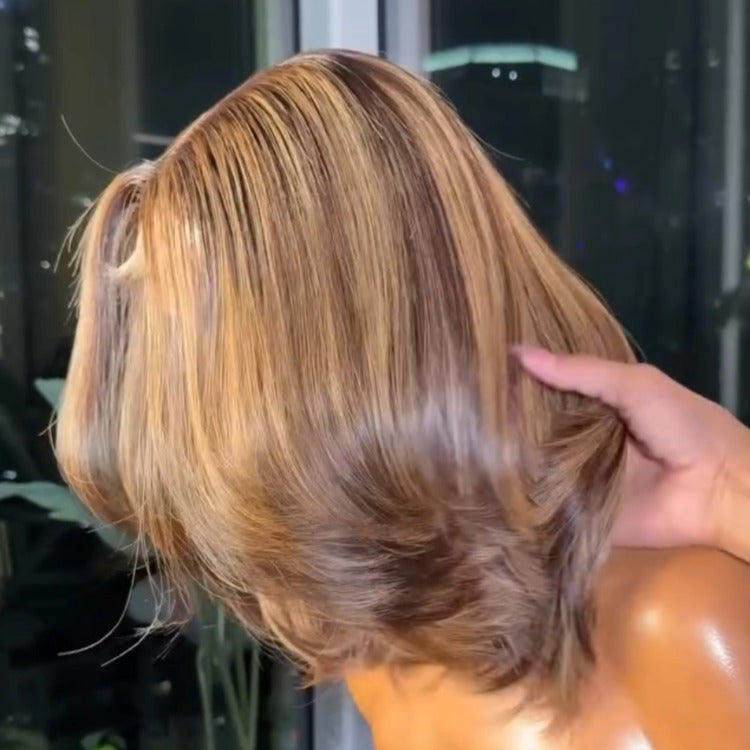 Highlight Blonde BOB C-Curved Bob Wig Human Hair Wig HD Lace Front Human Hair Wigs- Rafarada