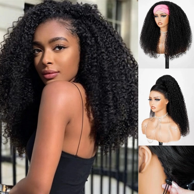 3-In-1 Half Wig 220% Density Kinky Curly Glueless Flexi-Fit Drawstring Wig - Rafarada