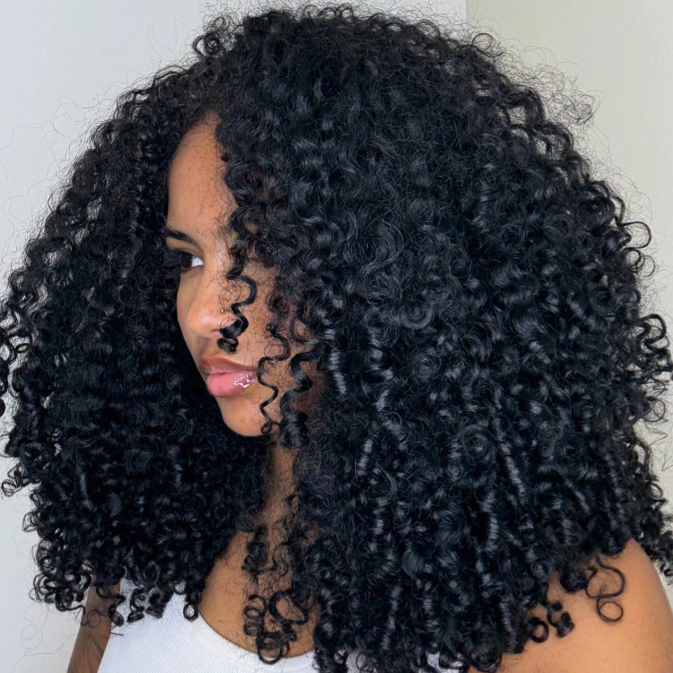 3-In-1 Half Wig Spiral coil Human Hair Wig  200% Density Glueless Flexi-Fit Drawstring Wig - Rafarada