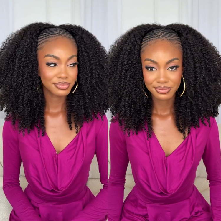 3-In-1 Half Wig 220% Density Kinky Curly Glueless Flexi-Fit Drawstring Wig - Rafarada