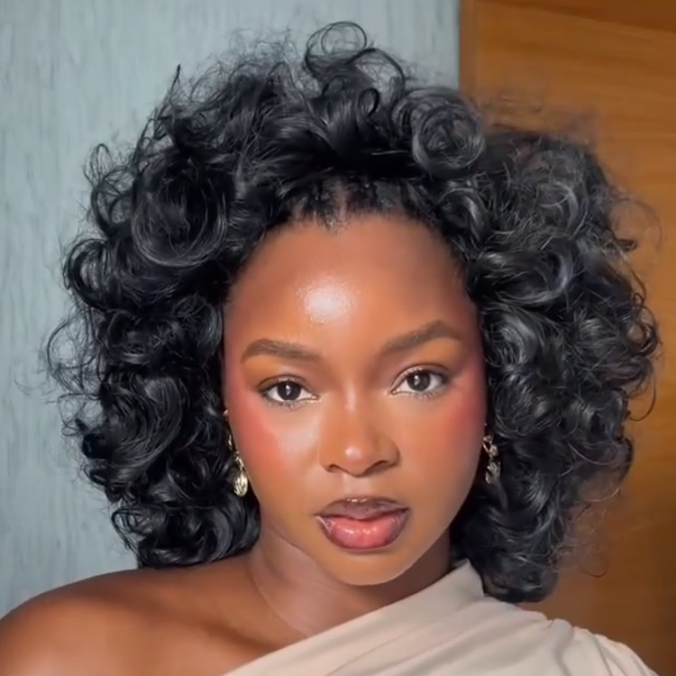 3-In-1 Half Wig Bouncy Romance Curl Human Hair Wig Glueless Flexi-Fit Drawstring Wig - Rafarada