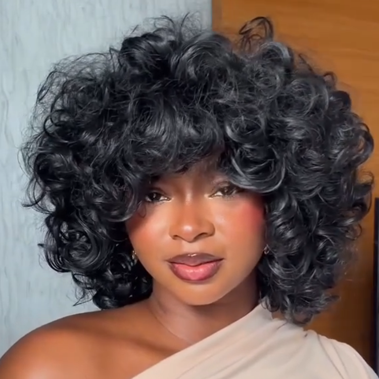 3-In-1 Half Wig Bouncy Romance Curl Human Hair Wig Glueless Flexi-Fit Drawstring Wig - Rafarada