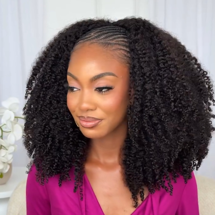 3-In-1 Half Wig 220% Density Kinky Curly Glueless Flexi-Fit Drawstring Wig - Rafarada