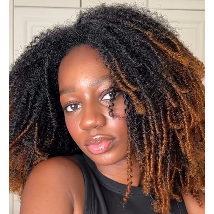 Ombre Light Brown Color Twist Afro Kinky Curly Wave Human Hair Wig Glueless 3-In-1 Half Wig Human Hair For Women- Rafarada