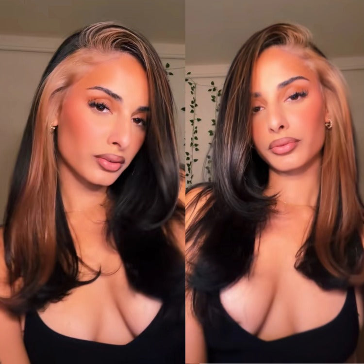 Straight Layered Human Hair Wig Highlight Blonde Color HD Lace Wig - Rafarada