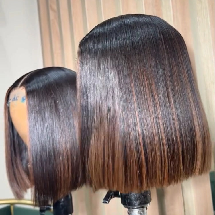 Balayage Short Bob Wig Straight Hair HD Lace Frontal 100% Human Hair Wigs - Rafarada