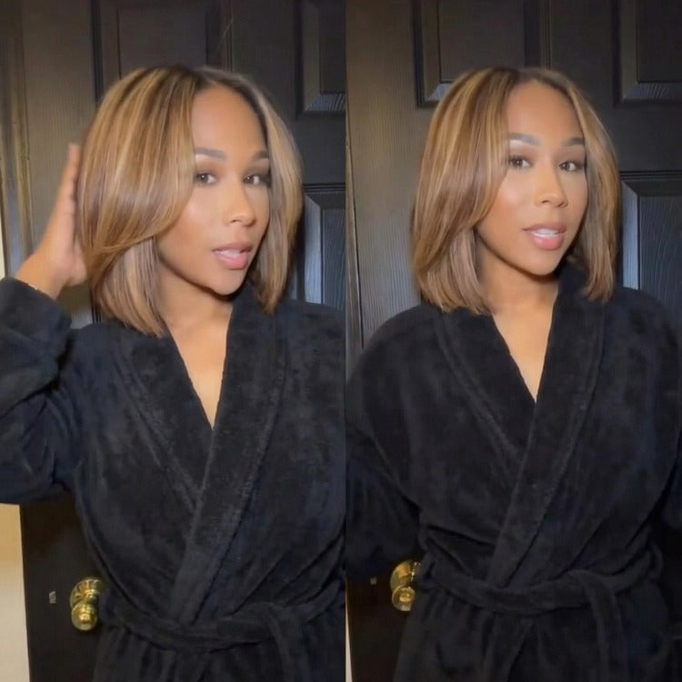 Highlight Blonde BOB Wig 100% Human Hair HD Lace Front Honey Blonde Layered Bob Wigs- Rafarada