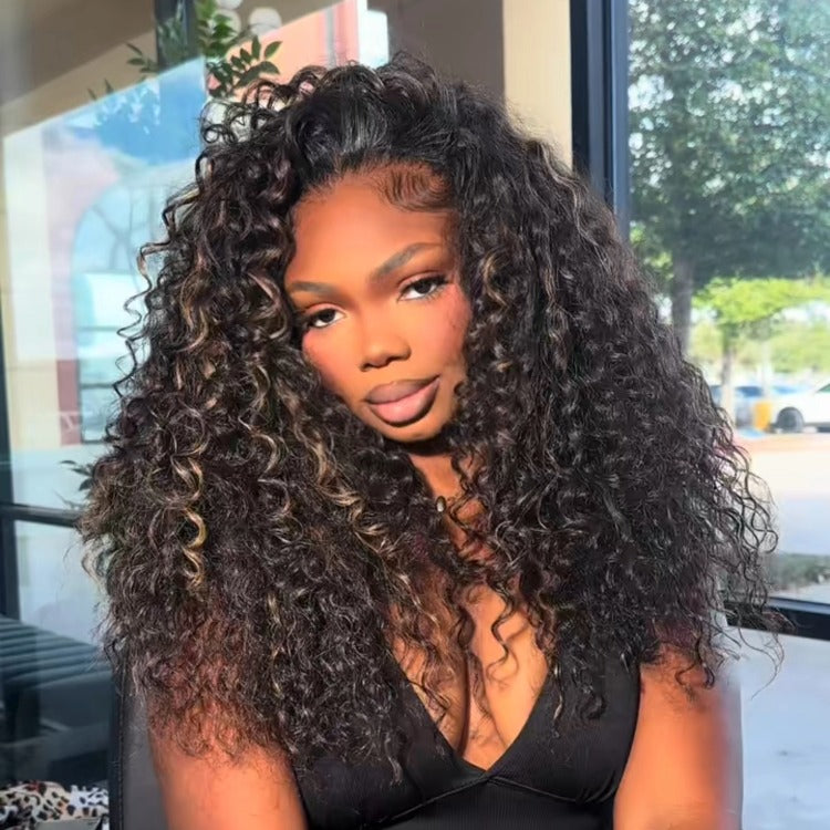 Highlight Blonde Color Curly Wig HD Transparent Lace Wigs - Rafarada