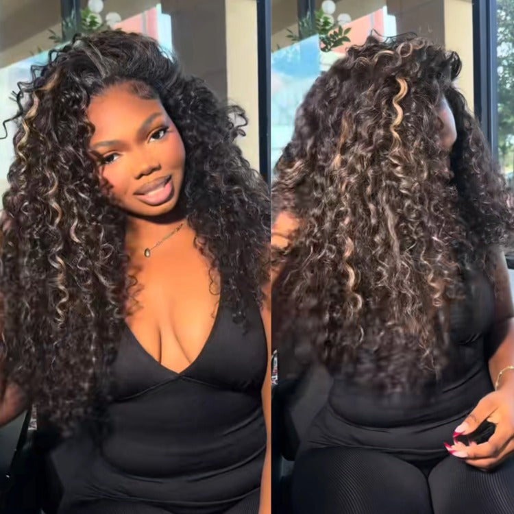 Highlight Blonde Color Curly Wig HD Transparent Lace Wigs - Rafarada