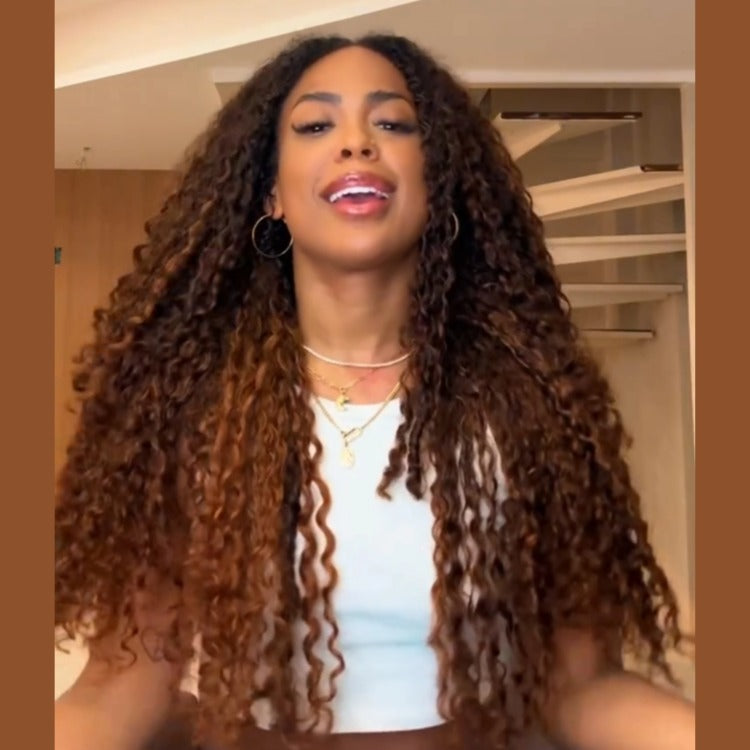 Highlight P4/27 Piano Color Curly Wig Lace Frontal Human Hair Wig Bouncy Ombre Brown Curly Wig Pre-plucked with Baby Hair - Rafarada