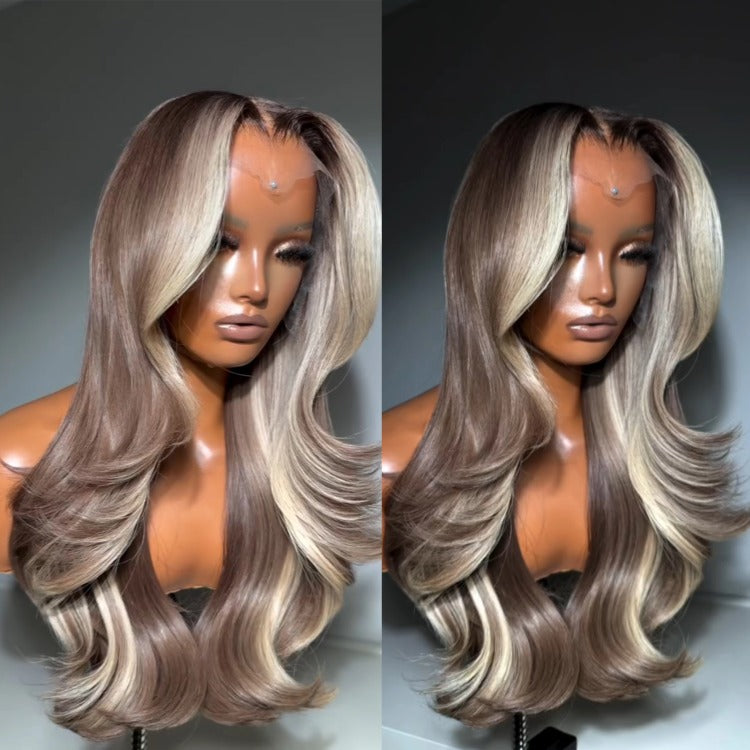 Blonde Highlight Color High Density 13x4 Lace Front Skunk Stripe End Curl Human Hair wig- Rafarada