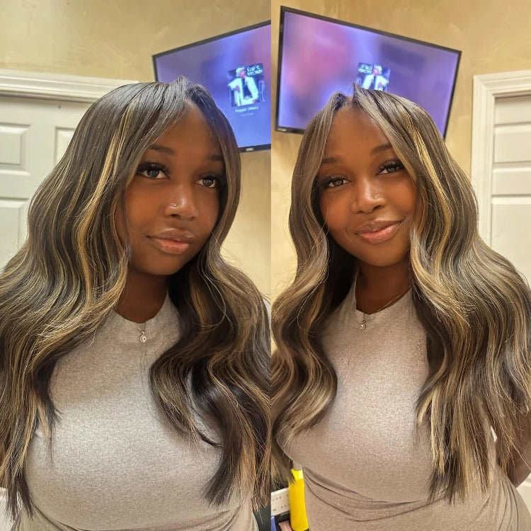 Brown Balayage Body Wave Lace Wig with Blonde Highlights High Density Human Hair - Rafarada