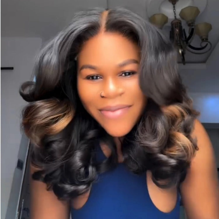 Loose Wave Hair Bob Wig Highlight Brown 100% Human Hair Lace Wigs - Rafarada