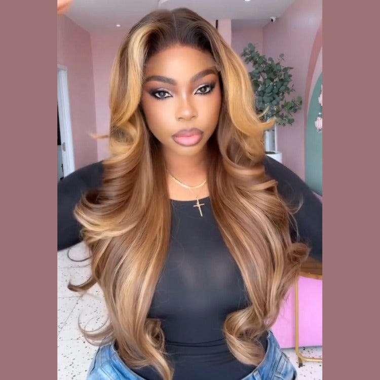 Body Wave Wig 100% Human Hair Honey Blonde Glueless Lace Front Wig - Rafarada