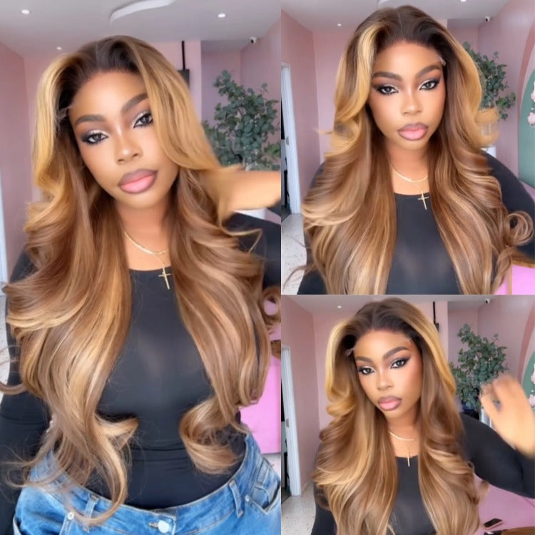 Body Wave Wig 100% Human Hair Honey Blonde Glueless Lace Front Wig - Rafarada