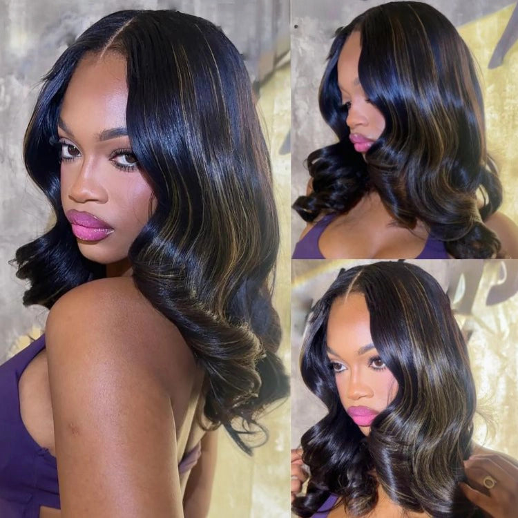 Black Wig With Blonde Highlights Wig Loose Wave Human Hair HD Lace Front Wig - Rafarada
