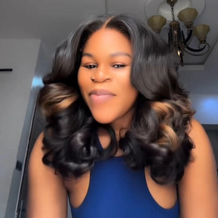 Loose Wave Hair Bob Wig Highlight Brown 100% Human Hair Lace Wigs - Rafarada