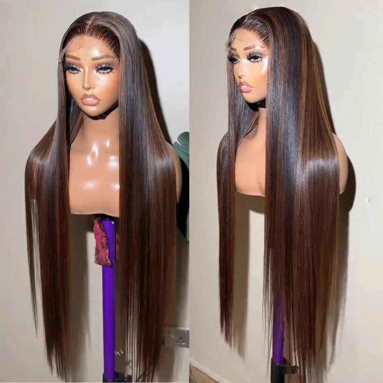 Raw Straight Hair Highlight Brown Color Human Hair Wig HD Lace Front Wig - Rafarada