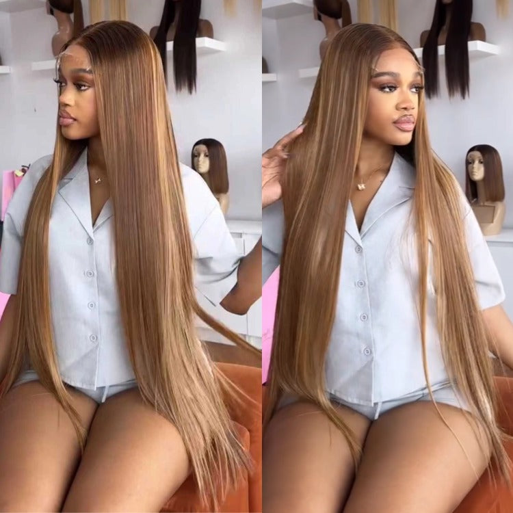 Straight Human Hair Highlight Color Wig Pre Cut Glueless HD Lace Wig - Rafarada