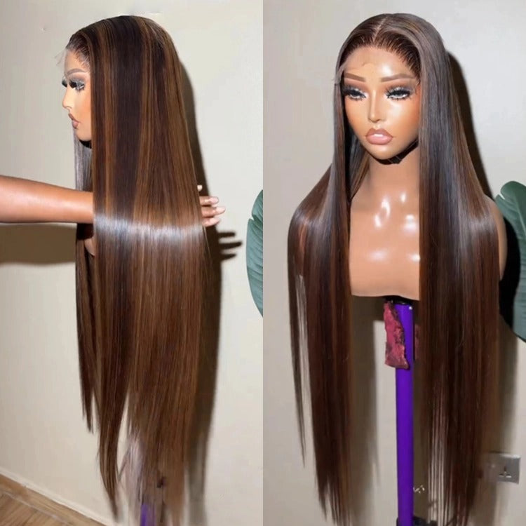 Raw Straight Hair Highlight Brown Color Human Hair Wig HD Lace Front Wig - Rafarada