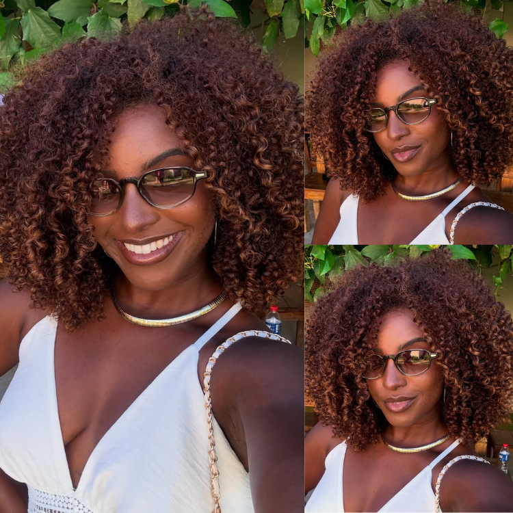 Honey Brown Highlight Kinky Curly Human Hair Wig Mixed Color Afro Curly Wig Glueless Lace Curly Wig for Black Women- Rafarada