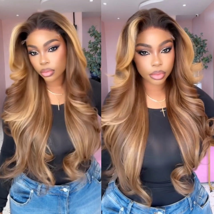 Body Wave Wig 100% Human Hair Honey Blonde Glueless Lace Front Wig - Rafarada