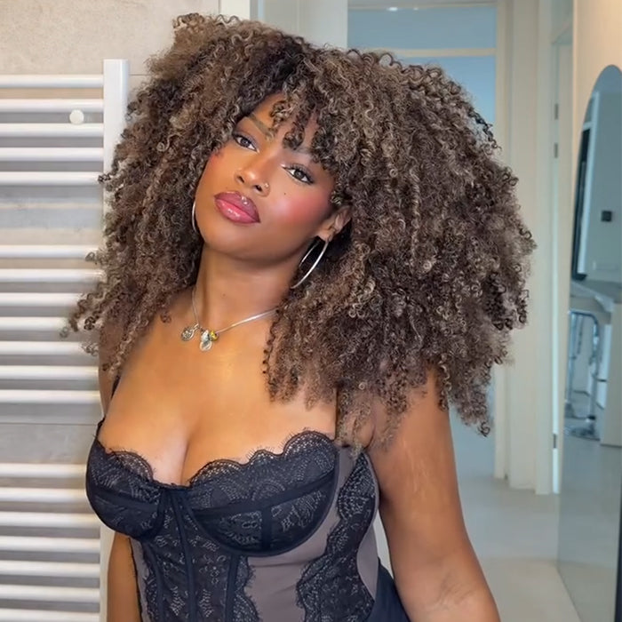 Highlight Color Afro Curly With 4C Edges Glueless Human Hair Wig Spiral Curls Pre-plucked With Natural Hairline Wig - Rafarada