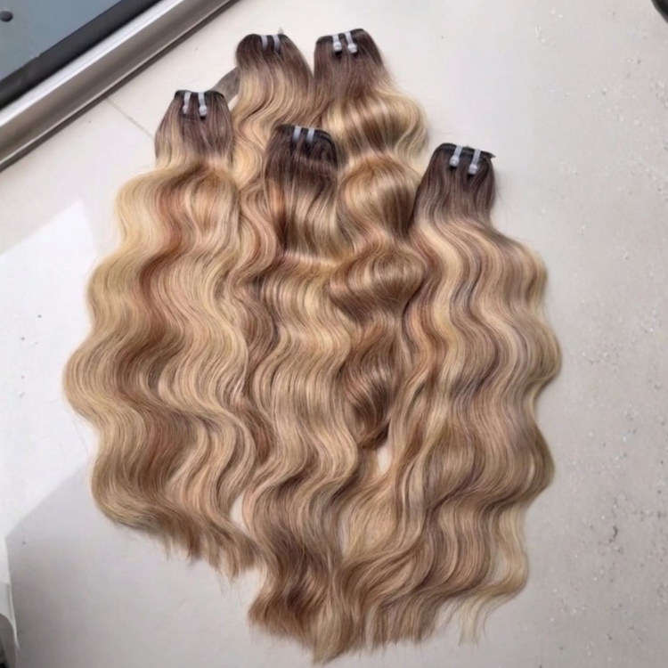 Balayage Highlight Body Wave Bundles Blonde Highlights Human Hair Weave with Dark Roots - Rafarada