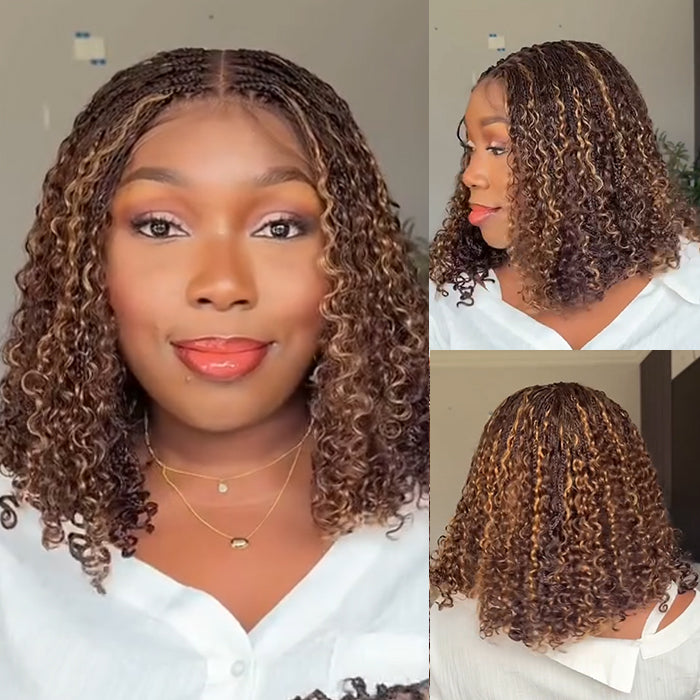 Highlight Color Braided Curly Wave Human Hair Wig With Box Braids Lace Wig Pre Braiding Wig - Rafarada