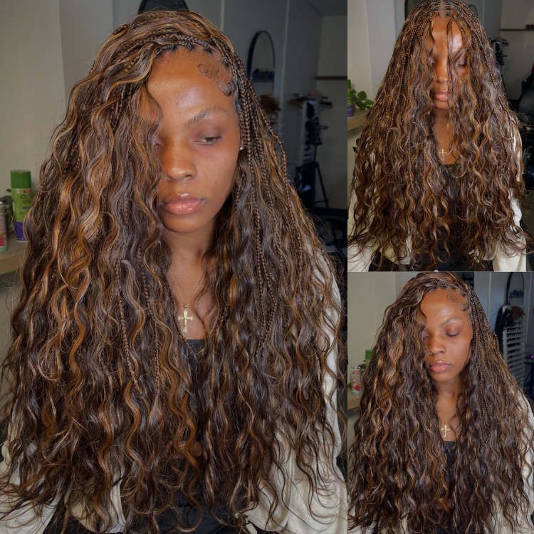 Highlight Loose Deep Wave hair Bulk Human Hair Extensions Brown Highlight Color Braiding Hair - Rafarada