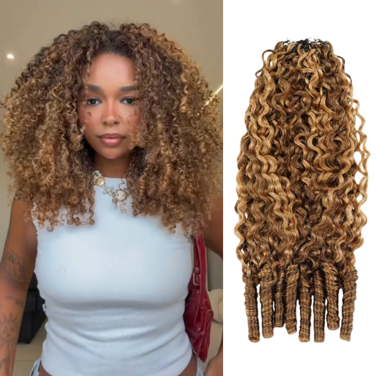 Mixed Honey Blonde Burmese Curl Crochet Hair P4/27 Brown Highlighted Curly Weave 100% Human Hair Extensions for Volume - Rafarada