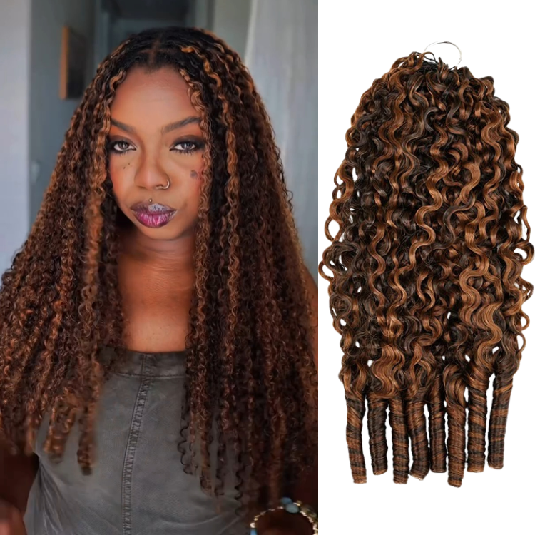 P4/30 Brown Highlight Burmese Curly Crochet Hair 100% Human Hair Crochet Braids for Women - Rafarada