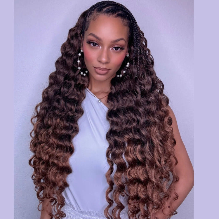 Ombre Brown Highlight Color Natural Curly Wave Crochet Human Hair Extension - Rafarada