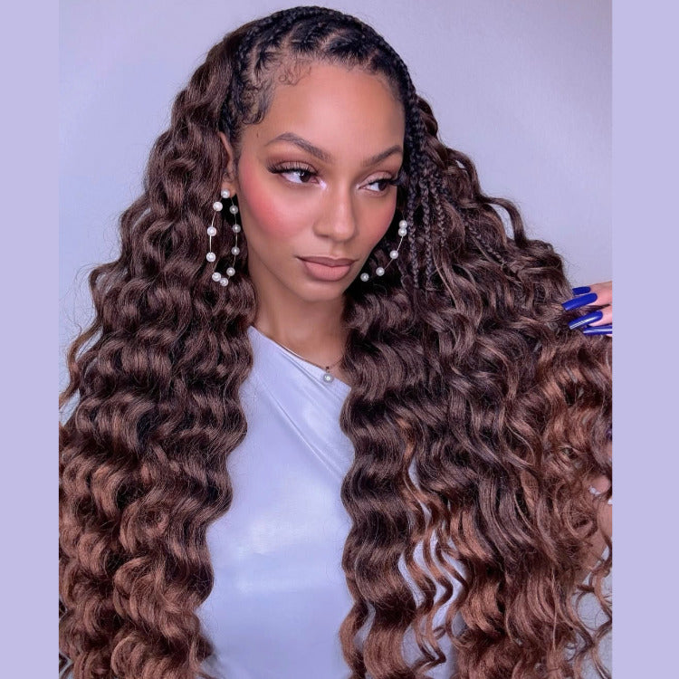 Ombre Brown Highlight Color Natural Curly Wave Crochet Human Hair Extension - Rafarada
