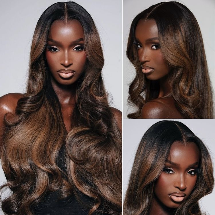 Ombre Highlight Color Wig Body Wave Wig 100% Human Hair Glueless Wig - Rafarada