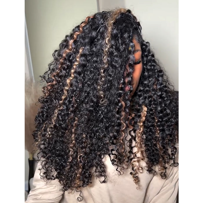 Highlights Color Deep Wave With Pre Braided Twist Curly Glueless Human Hair Wig With Honey Blonde Hair Color Wig  - Rafarada