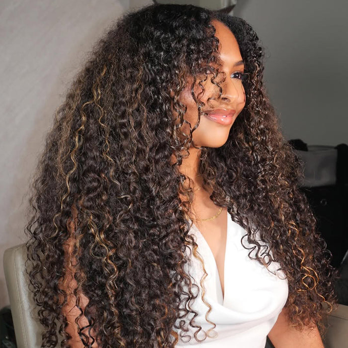 Highlight Color Deep Curly Wave Wig Glueless Lace Front Human Hair Wigs Piano Color Pre-plucked Natural Hairline - Rafarada