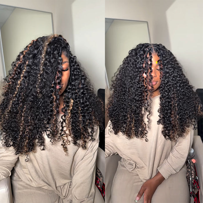 Highlights Color Deep Wave With Pre Braided Twist Curly Glueless Human Hair Wig With Honey Blonde Hair Color Wig  - Rafarada