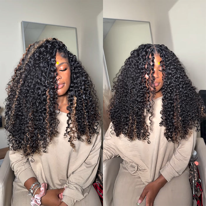 Highlights Color Deep Wave With Pre Braided Twist Curly Glueless Human Hair Wig With Honey Blonde Hair Color Wig  - Rafarada