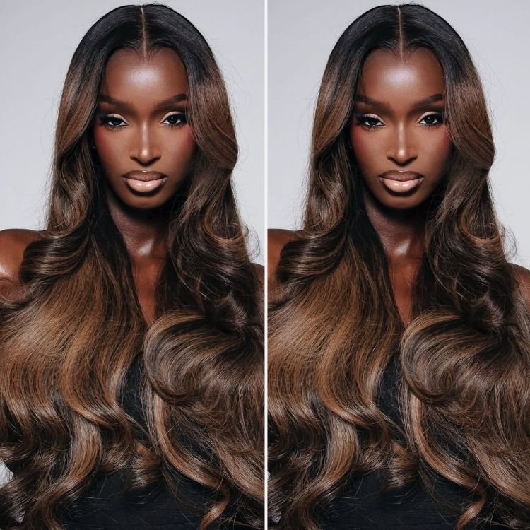 Ombre Highlight Color Wig Body Wave Wig 100% Human Hair Glueless Wig - Rafarada