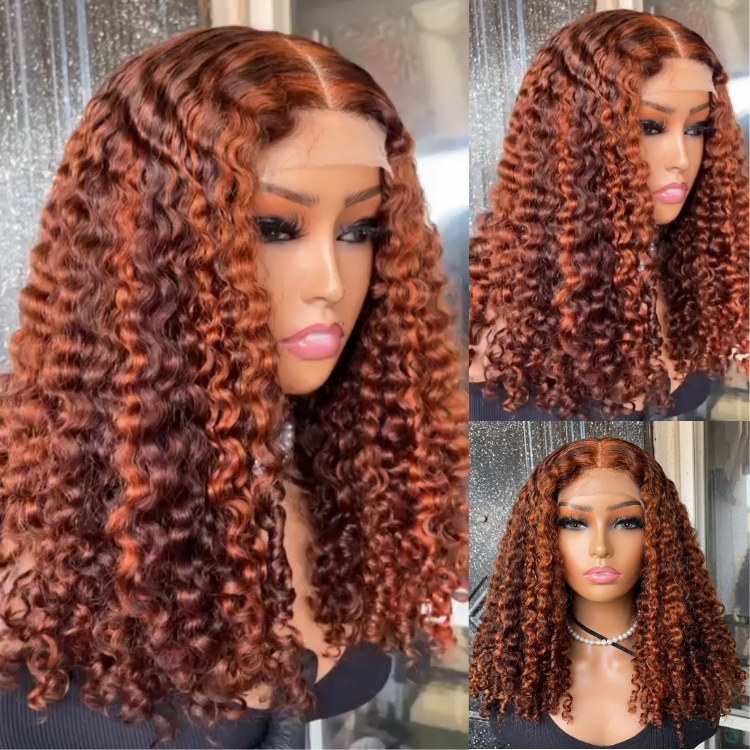 Highlight Piano Color Burmese Curly Wig Bouncy Highlight Brown Curly Wig Pre-plucked Natural Hairline - Rafarada