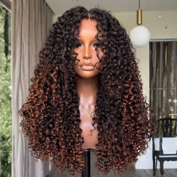 Chocolate Brown Highlight Curly Lace Front Wig HD Transparent Glueless Jerry Curl Wigs for Black Women - Rafarada