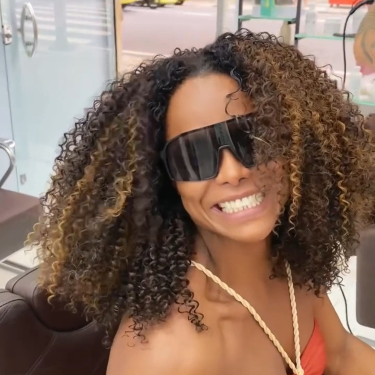 Honey Blonde Highlight Kinky Curly Human Hair Wigs with Glueless Lace Frontal Ombre Mixed Brown Curly Wig - RafaRada Hair