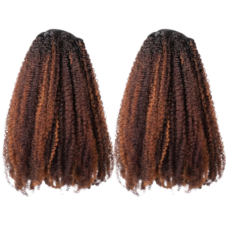 Highlight Afro Kinky Curly Human Hair Bundles 1B/30 Ombre Brown Kinky Coily Weave - Rafarada