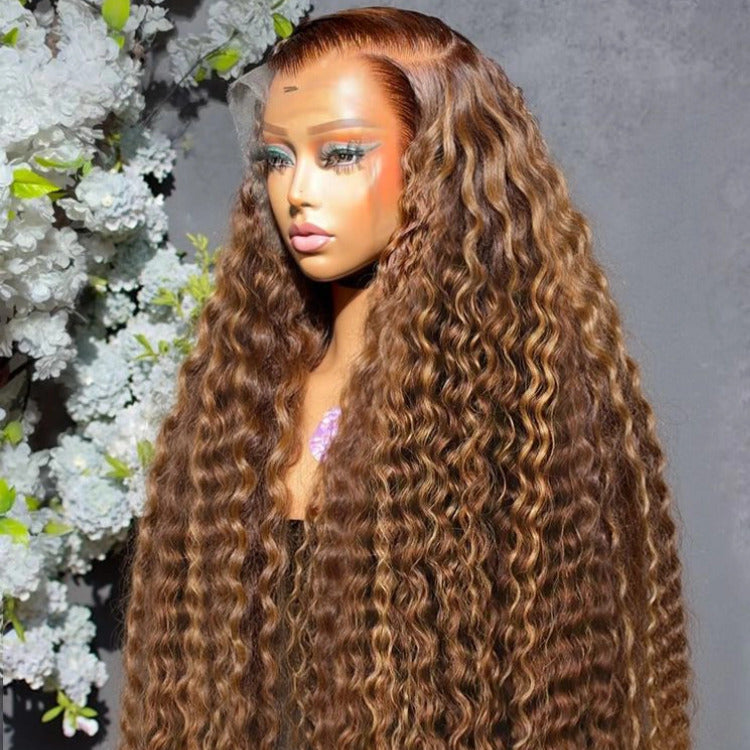 Highlight Ombre 4/27 Colored Deep Wave Wig Lace Frontal Human Hair Wigs - Rafarada