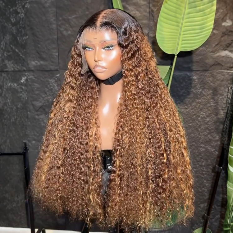 Ombre Brown Color Deep Wave Lace Front Virgin Human Hair Wigs Glueless Lace Wig 100% Human Hair- Rafarada