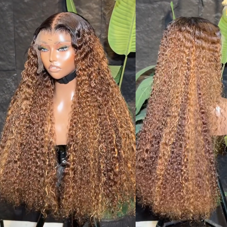 Ombre Brown Color Deep Wave Lace Front Virgin Human Hair Wigs Glueless Lace Wig 100% Human Hair- Rafarada