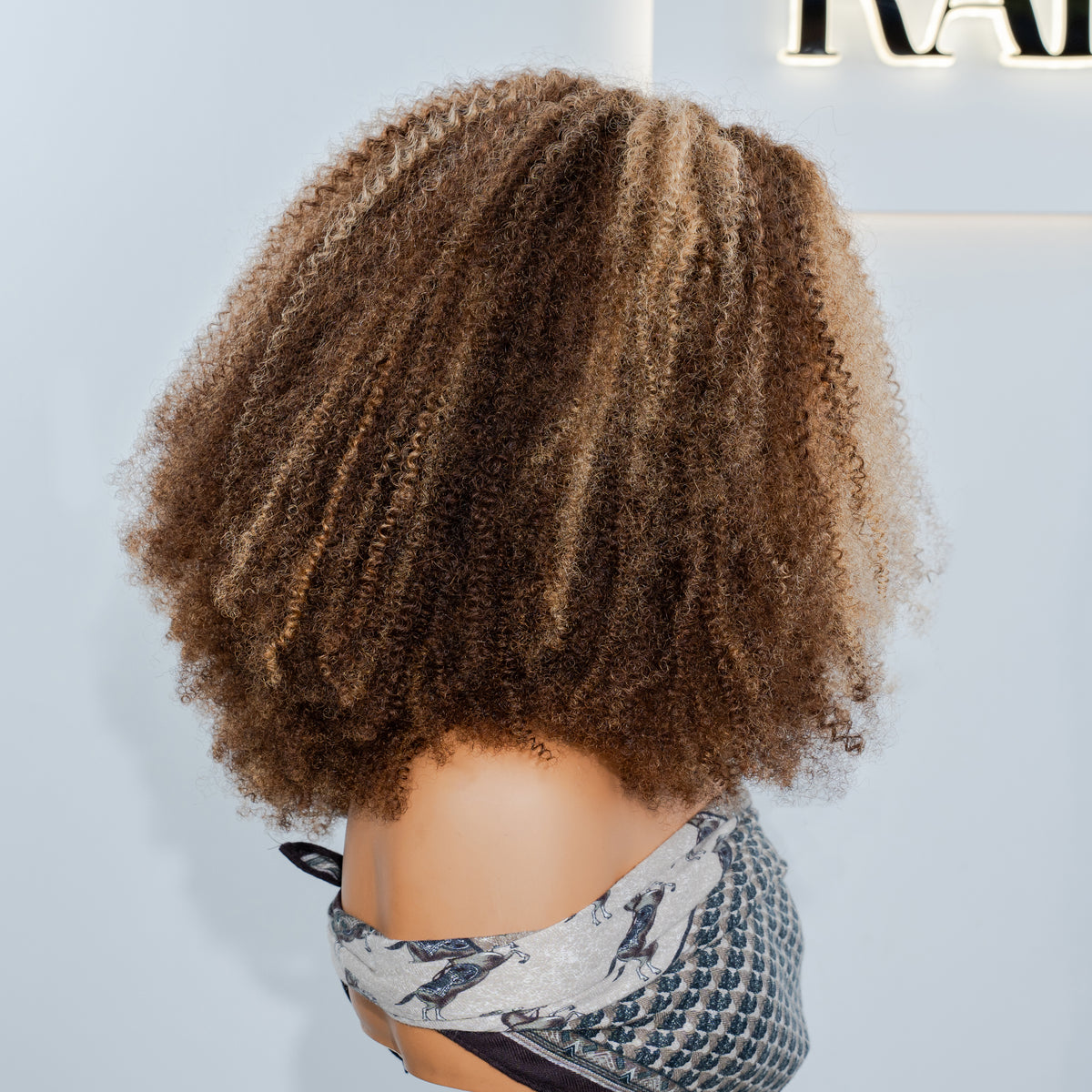 Honey Blonde Highlights Afro Kinky Curly Human Hair Wig Mixed Deep Small Curls Hair - Rafarada