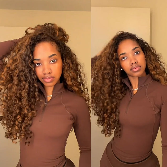 Medium Tight Curls With Bouncy Curly Wigs Highlight Color Glueless Lace Front Human Hair Wig- Rafarada